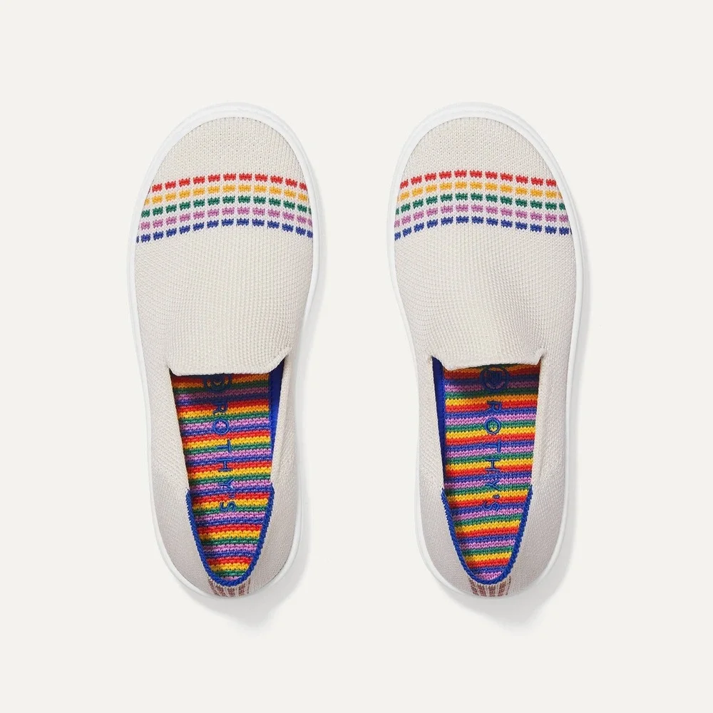 Rothys Kids Slip On Sneaker Bright White Rainbow Stripe Size 3